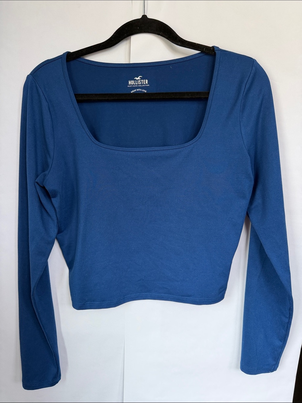 Hollister Women's Crop Long-Sleeve Scoop Neck Top - Blue